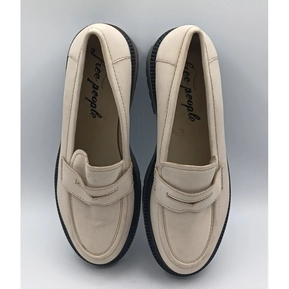 Free People Women's Decker Penny Loafers in Cream, EUR‎ 41, US 10.5 Chunky Sole